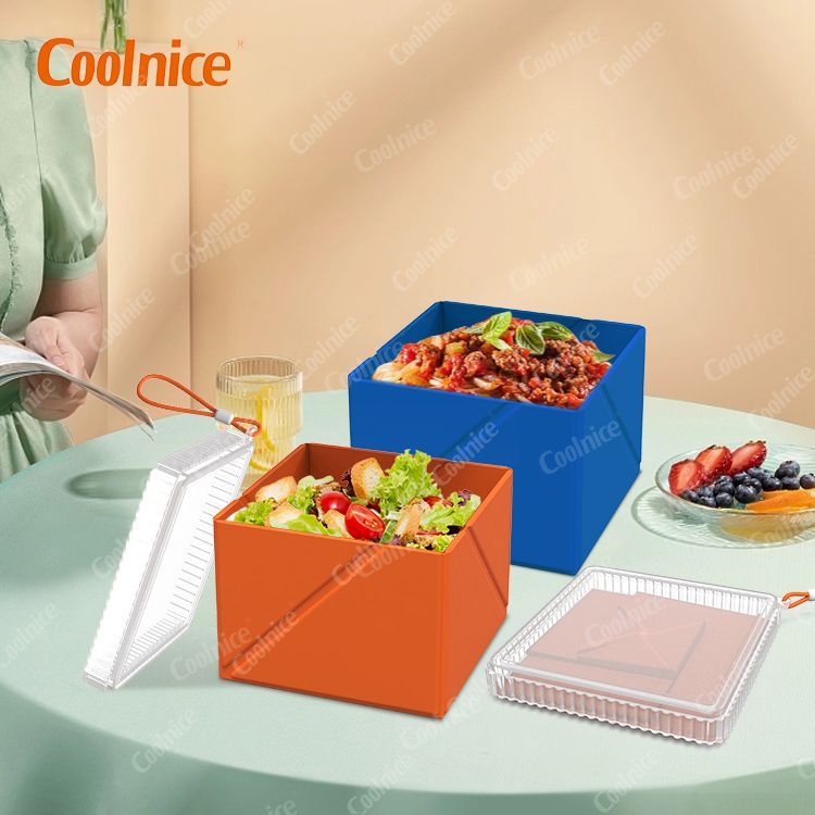 ood Grade Silicon Foldable Bento Lunch Box Collapsible and Leakproof Space Saving Food Storage Containers with Lip