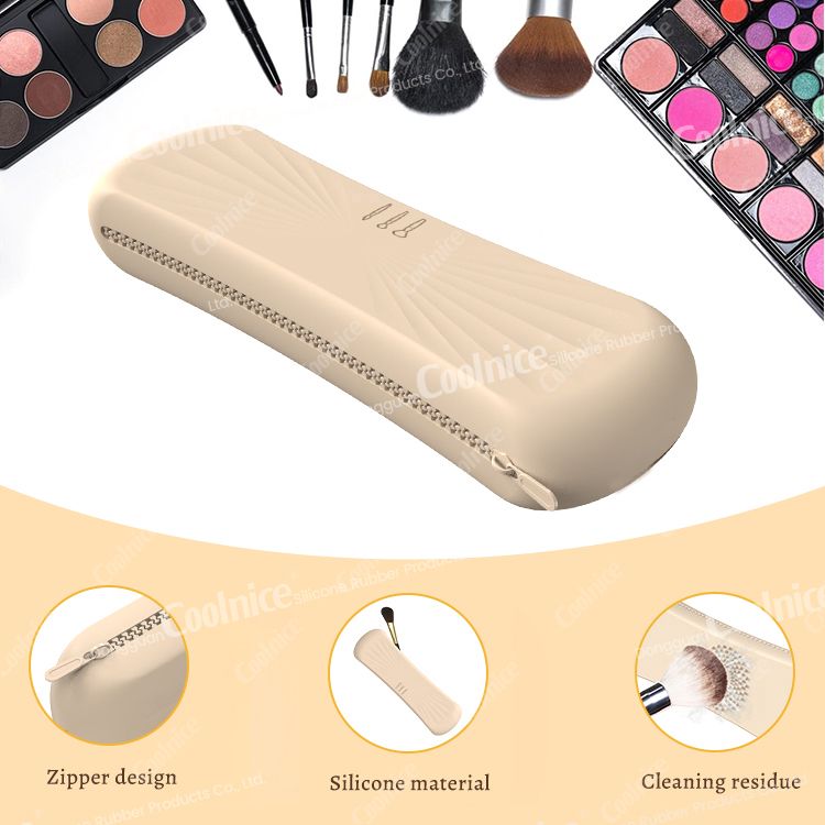 Portable Travel Zipper Silicone Cosmetic Pouch Container Makeup Brush Holder Bag Makeup Brush